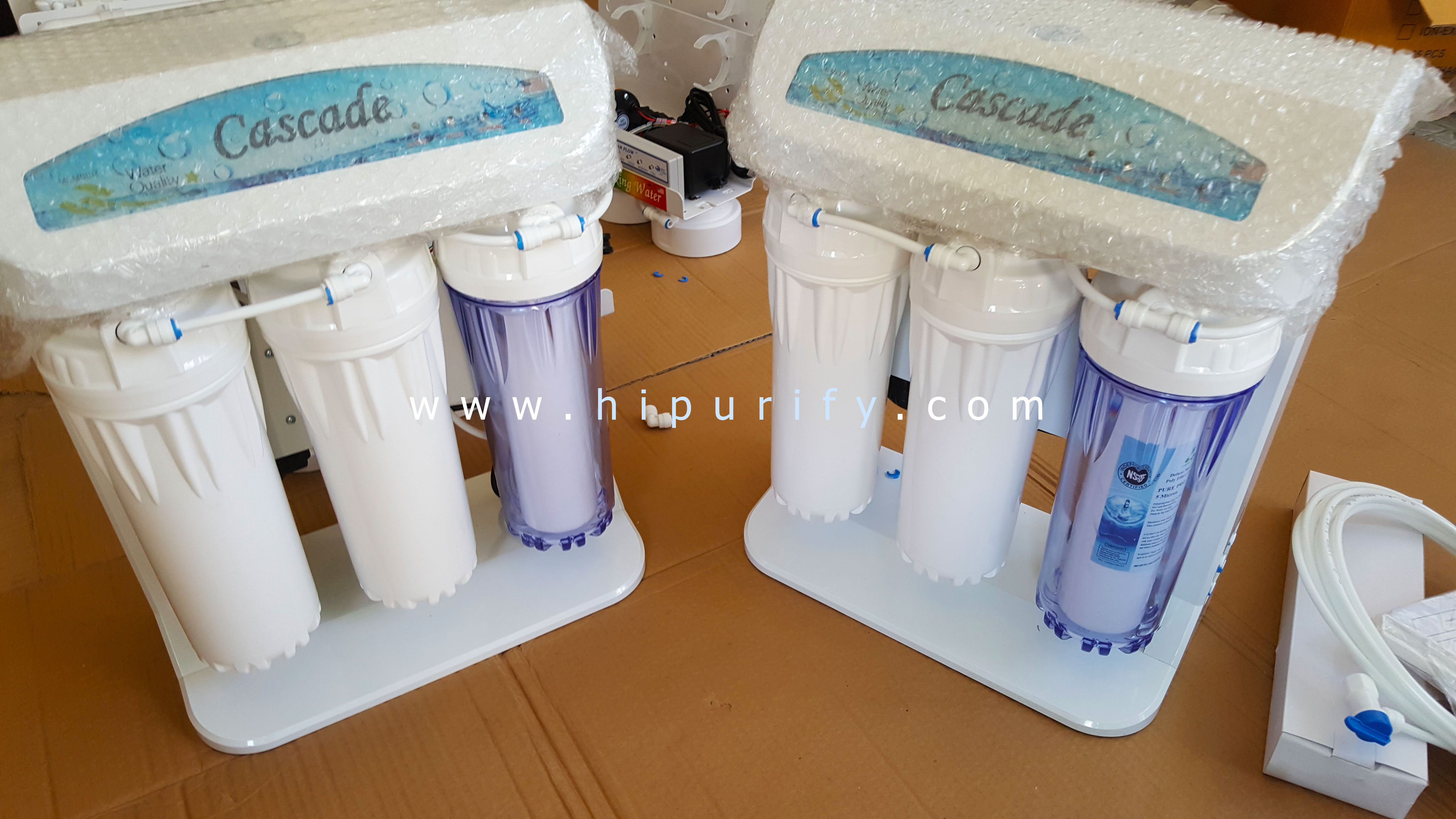 เครื่องกรองน้ำ RO 75GPD รุ่น Cascade โครงฝาครอบ + ถังสำรองน้ำ 3.2 GL (อุปกรณ์ติดตั้งครบชุด)