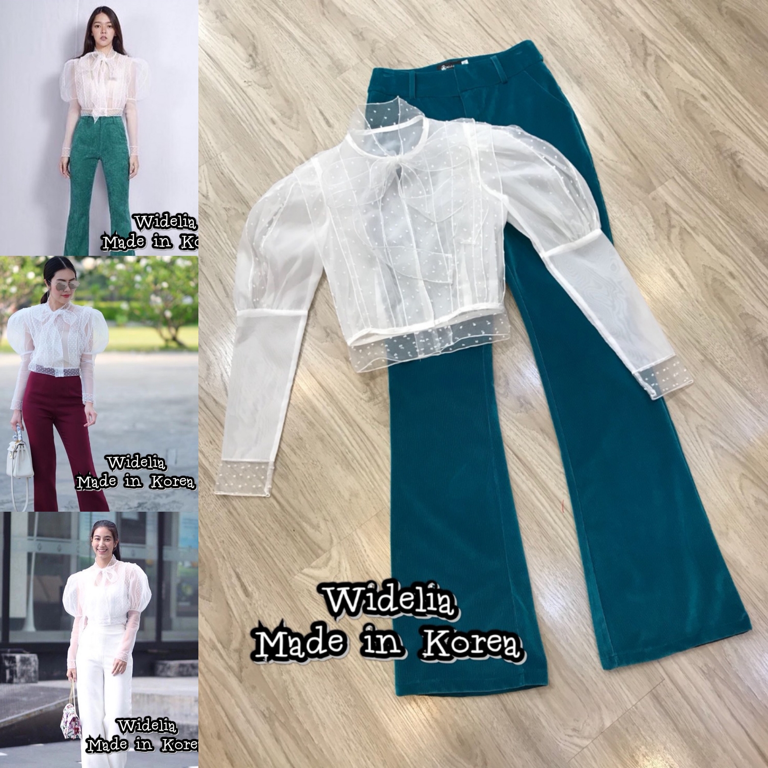 *พร้อมส่ง*Landmee’ Set :: เสื้อตัวสั้นพองแขนตุ๊กตา กับกางเกงขาบานทรงวินเทจสีสวย