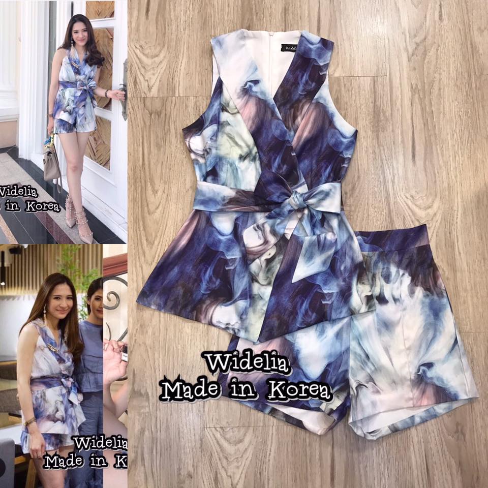 *พร้อมส่ง*Korea Style set :: เซทเสิ้อแขนกุดทรงเก๋กับกางเกงขาสั้นลายกราฟฟิกสีสวยฟ้าคราม