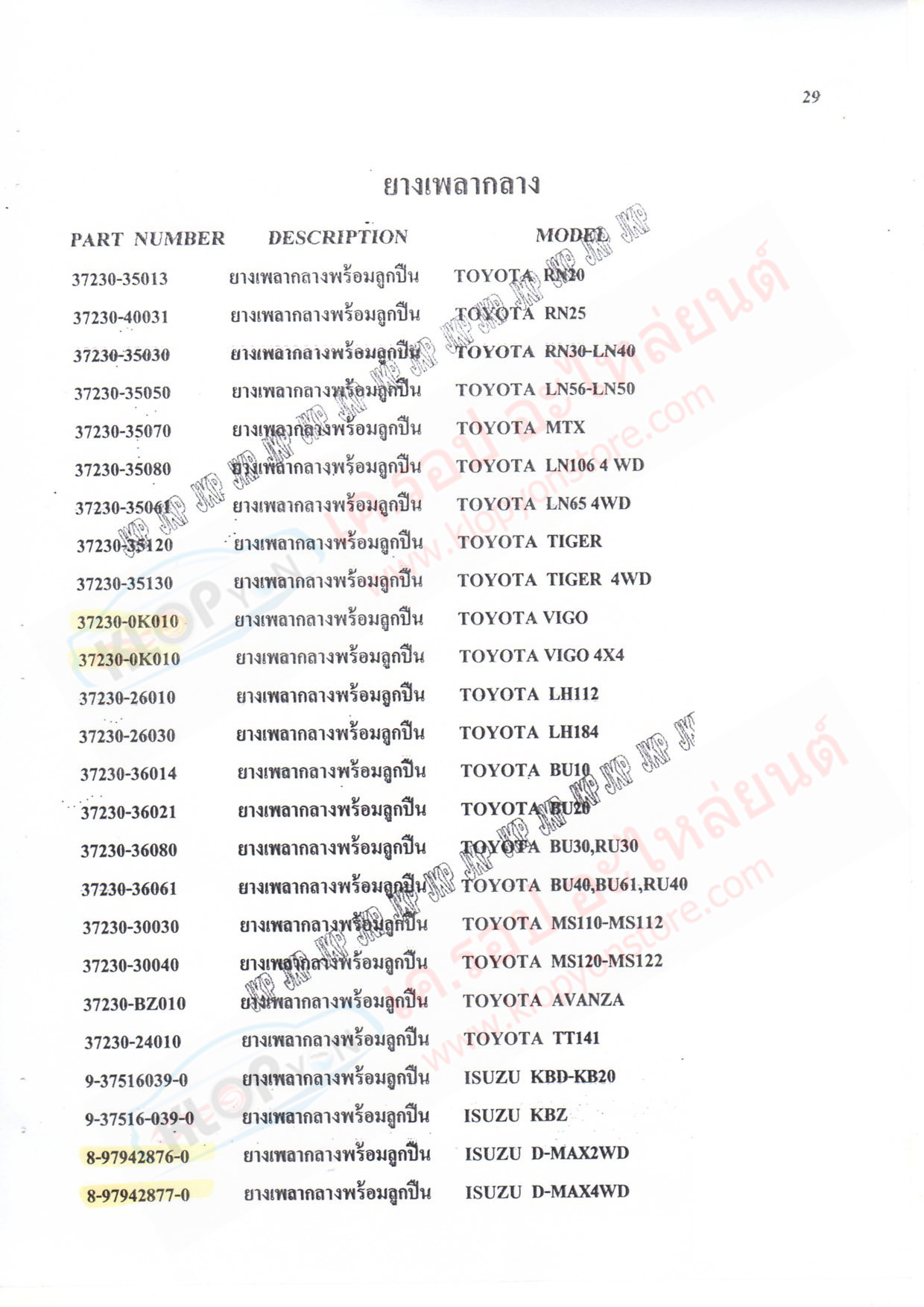 ยางเพลากลางพร้อม-ลูกปืน (ยี่ห้อJKP) TOYOTA,ISUZU,HINO,DATSUN,NISSAN,MITSUBISHI,MAZDA,FORD