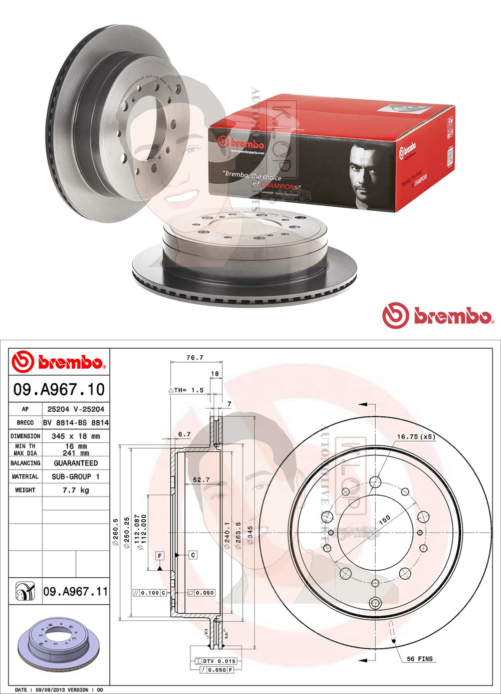 09 A967 11 จานเบรค ล้อ R (ยี่ห้อ BREMBO) รุ่น UV LEXUS LX (URJ201) ปี 2007->