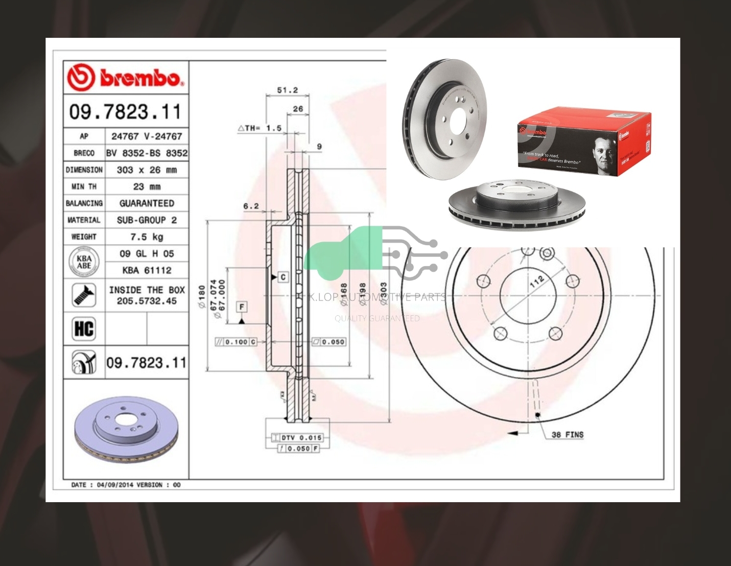 09 7823 11 จานเบรคหน้า (ยี่ห้อ BREMBO) BENZ W163 ML270-320 96-05