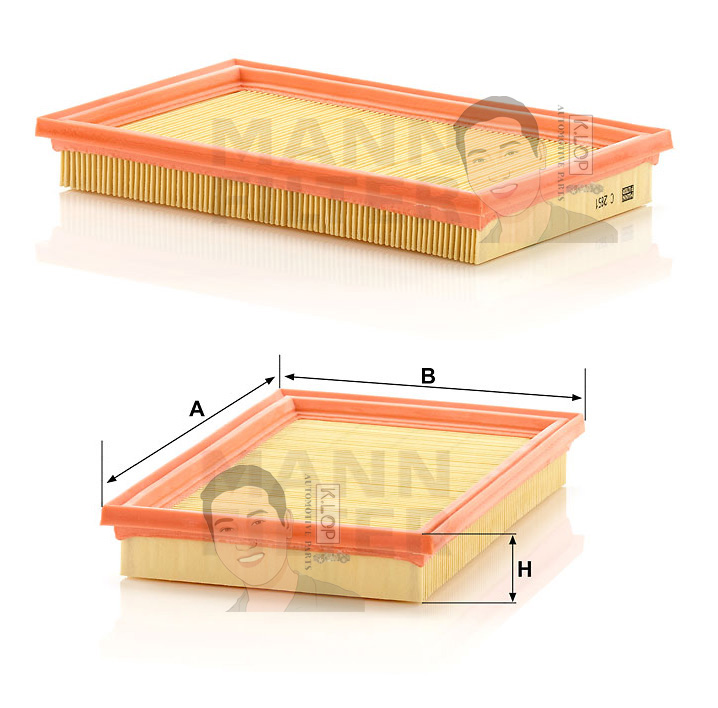 C2851 ไส้กรองอากาศ(MINI) Mini Cooper I(1.6S :R52/R53) เครื่องยนต์ W11B16A (MANN-FILTER แท้นำเข้ายุโรป) Dimensions(mm.) A=276 B=168 H=34