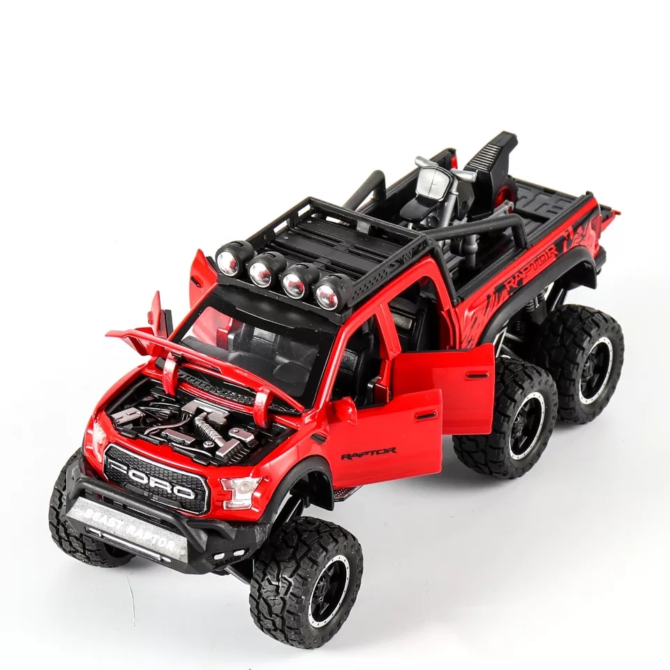 โมเดลรถเหล็ก Ford Raptor 6 ล้อ บรรทุกรถ scale 1:28 มีเสียงมีไฟ (ปลีก-ส่ง)