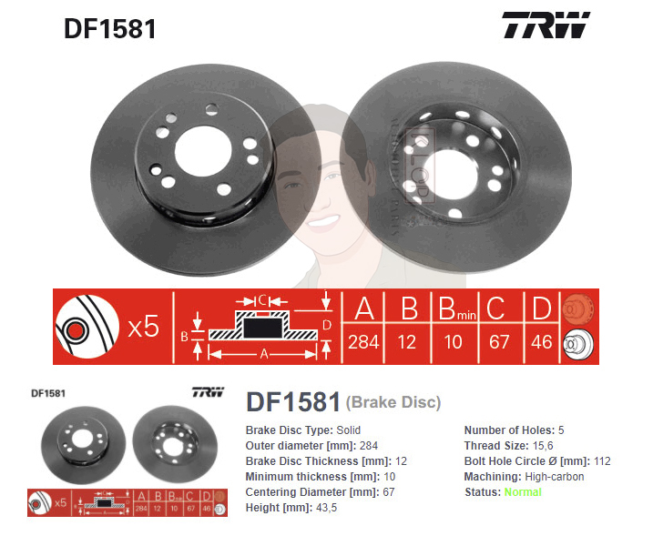 DF1581 จานเบรค-ดรัมเบรค(TRW) BENZ W124 E200, E220, E280, E300, 300D ปี1982-1996 F S