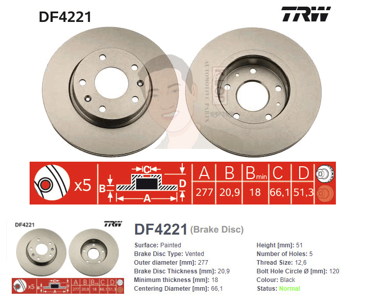 DF4221S จานเบรค-ดรัมเบรค(TRW) LAND ROVER FREELANDER ปี1998-2006 F V