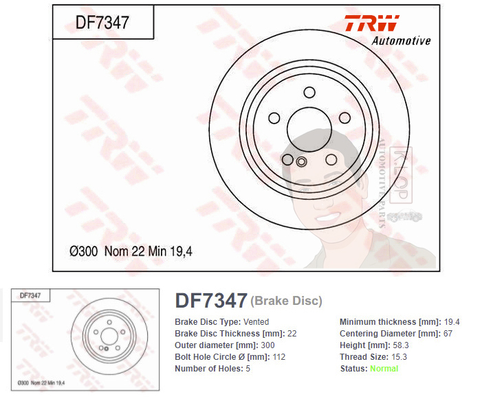 DF7347 จานเบรค-ดรัมเบรค(TRW) BENZ W221 S350,SL500 (R230) ปี2005-2013 R V