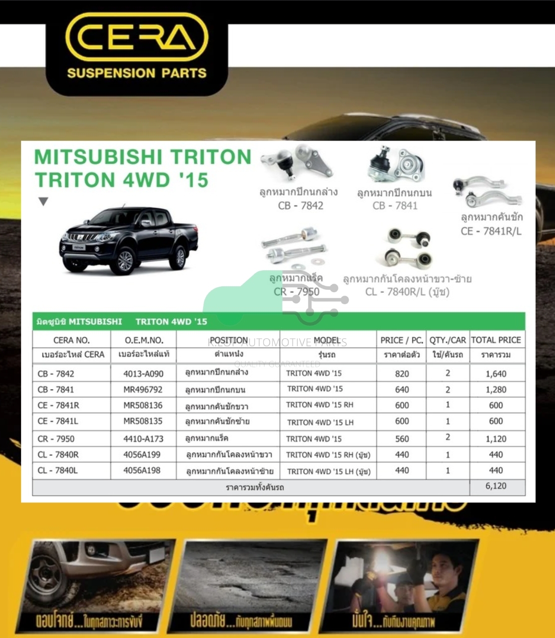 ชุดลูกหมากช่วงล่าง(CERA) Mitsubishi Triton 4WD ปี2015