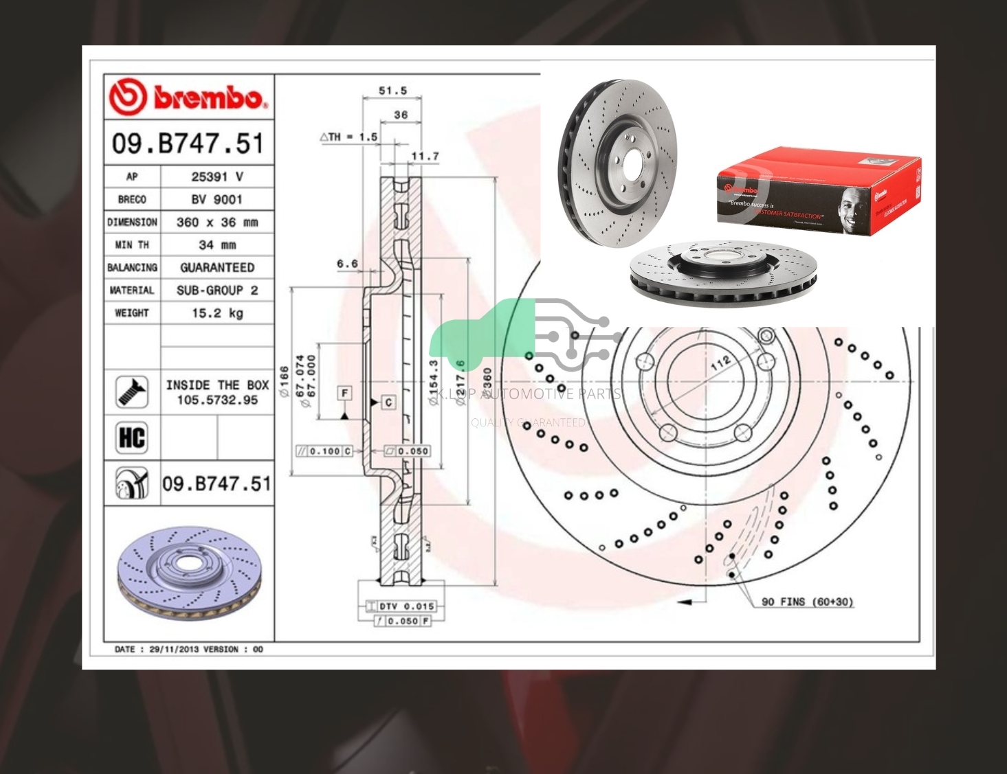 D09 B747 51 จานเบรคหน้า (ยี่ห้อ BREMBO) BENZ CLS C218 X218 (500) (เจาะรู) (HC)