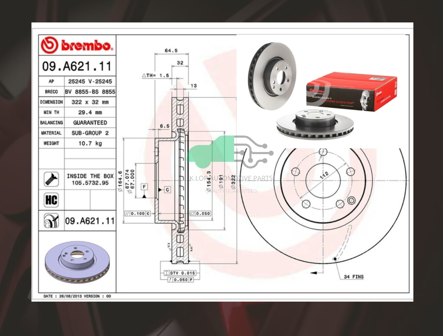 09 A621 11 จานเบรคหน้า (ยี่ห้อ BREMBO) BENZ SLC R172 (300) (HC)/E W212 (300CDi), E-Coupe C207