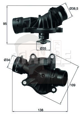 TI 234 88 วาลว์น้ำ+เสื้อ M47 M57 N47 ดีเซล / 3 (E46 E90) 5 (E60) 7 (E65 E66) X (E83 E70) 11517805811 (ยี่ห้อ MAHLE)