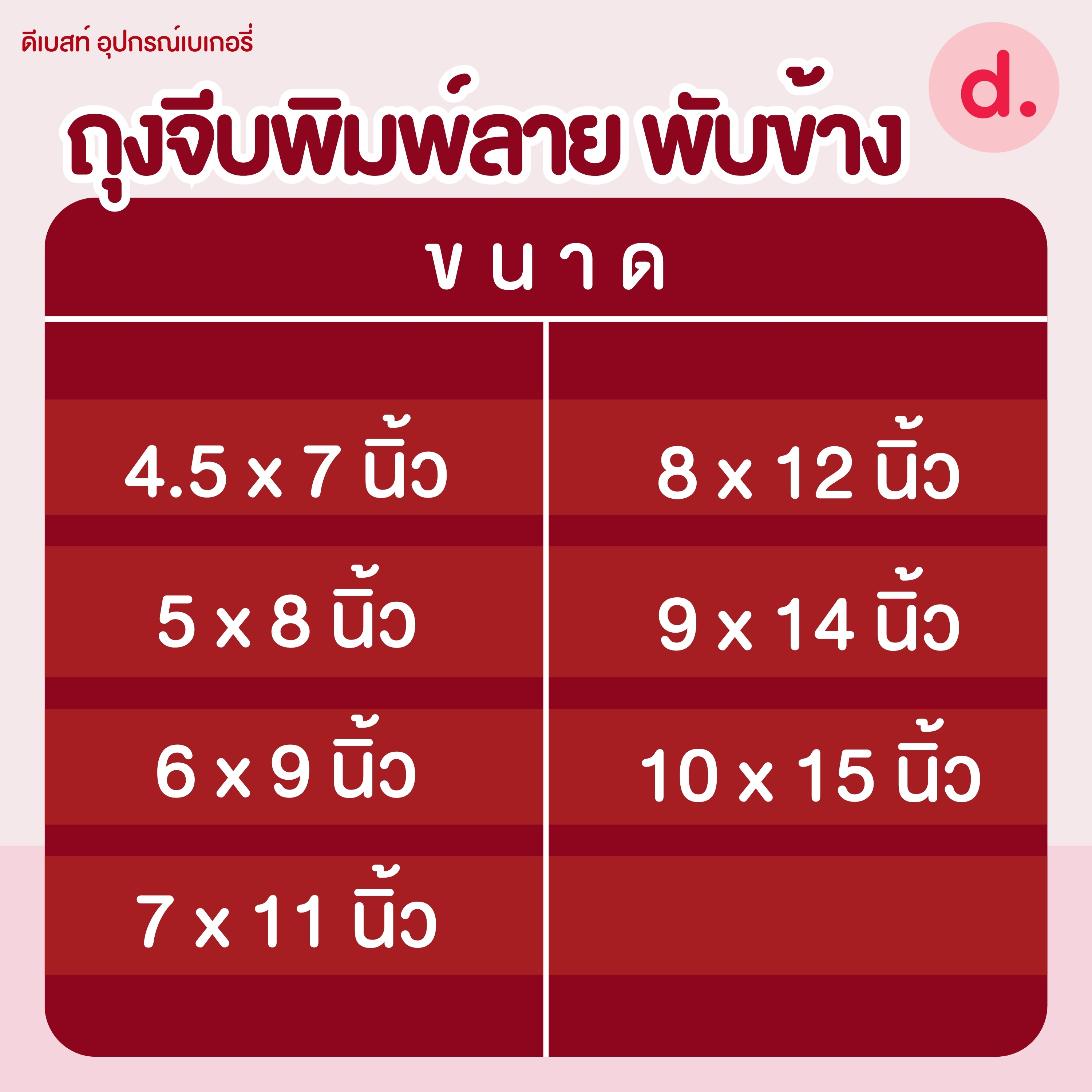 ถุงจีบพิมพ์ลาย พับข้าง 250-500 กรัม (มี 7 ขนาด)