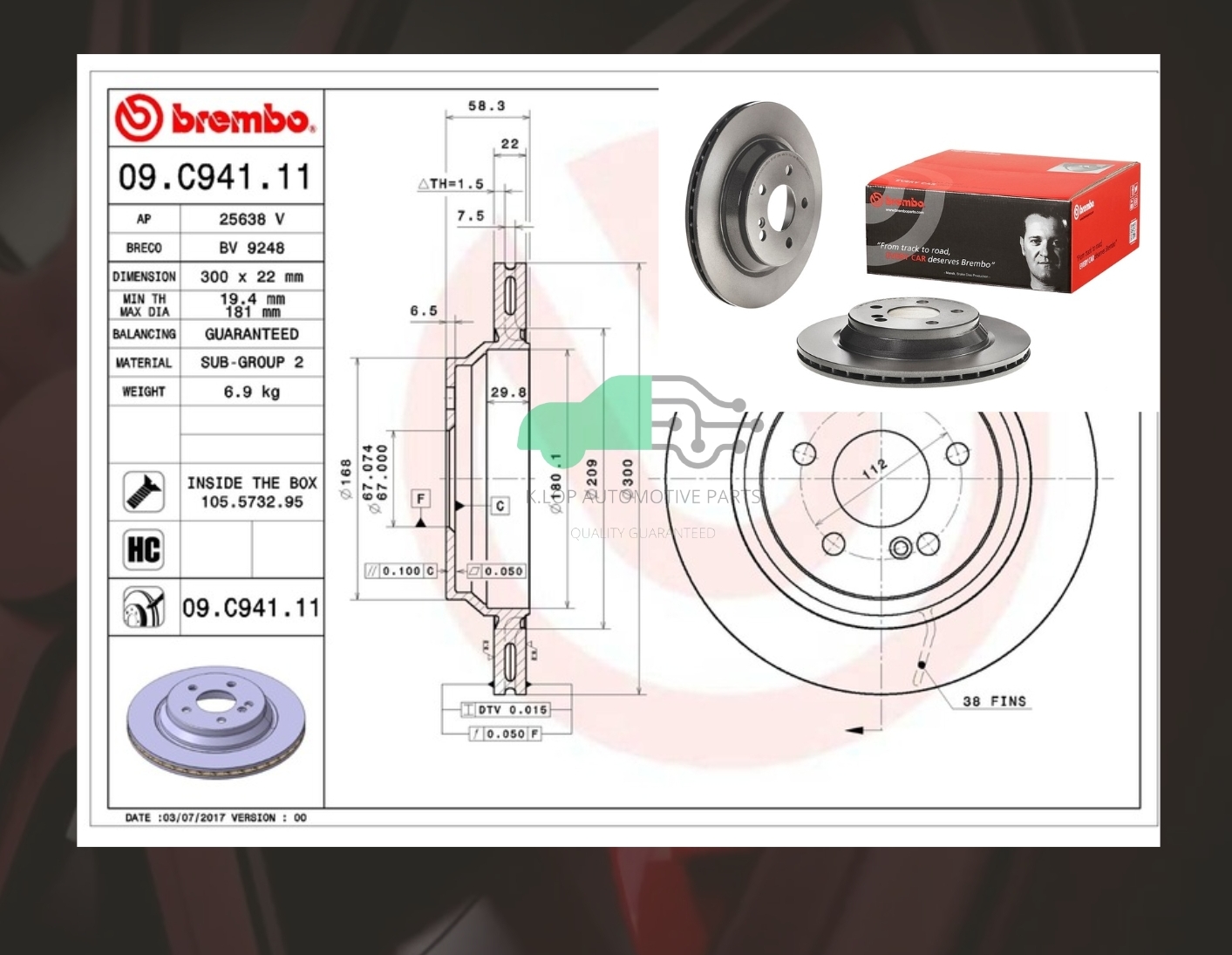 09 C941 11 จานเบรคหลัง (ยี่ห้อ BREMBO) BENZS W221 S350 R230 SL500 06-13