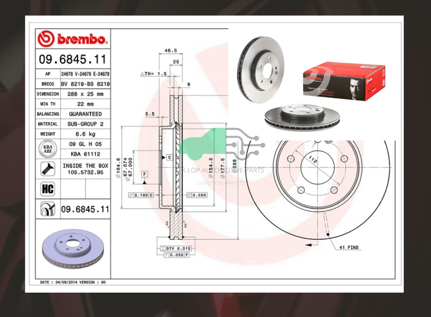09 6845 11 จานเบรคหน้า (ยี่ห้อ BREMBO) BENZ SLK R170 (200 230KOM) (HC) 96-11/36AMG C W202 (240 280 3.6) (HC)/E W210 (200 230 240) (HC) 97-03
