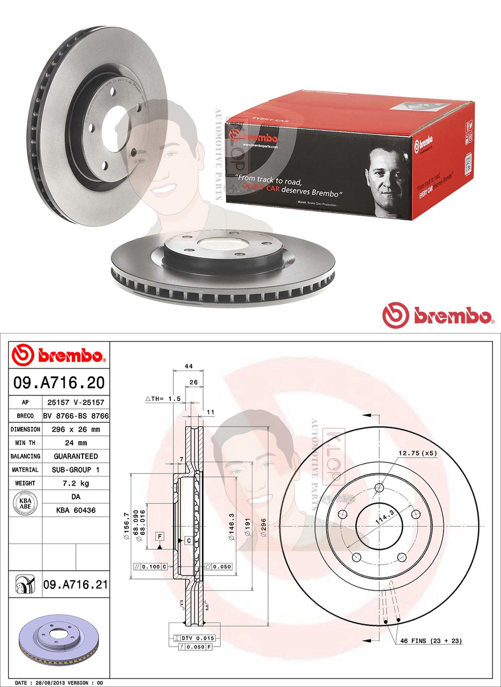 09 A716 21 จานเบรค ล้อ F (ยี่ห้อ BREMBO) รุ่น UV NISSAN X-trail T31 ปี2005->