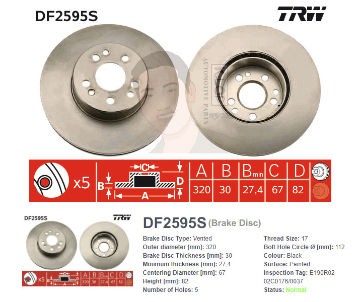 DF2595S จานเบรค-ดรัมเบรค(TRW) BENZ W140 S280, S300, S320, S420, S500 ปี1993-1997 F V