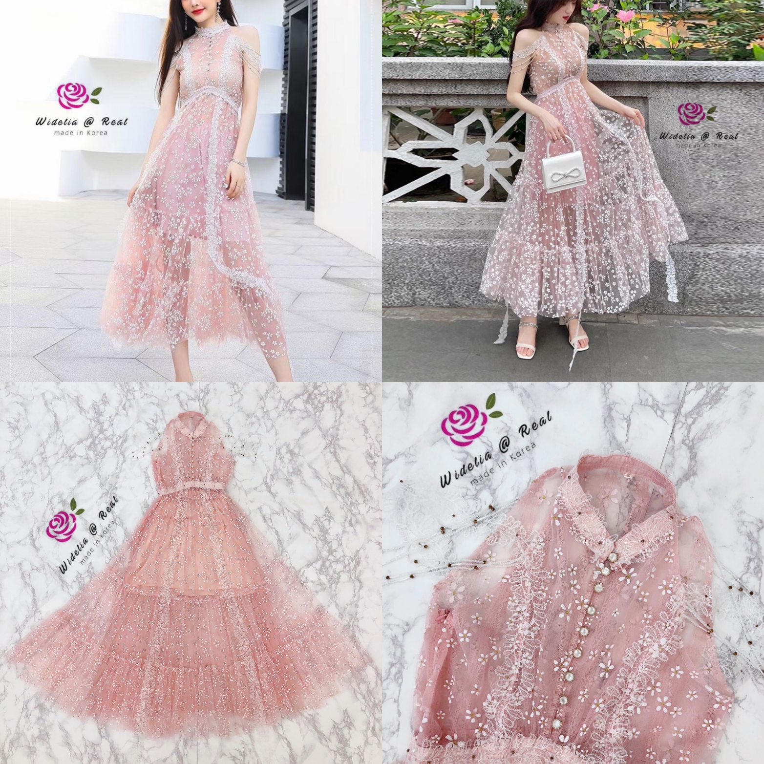Korea Dress เดรสลูกไม้เว้าไหล่แสนสวย