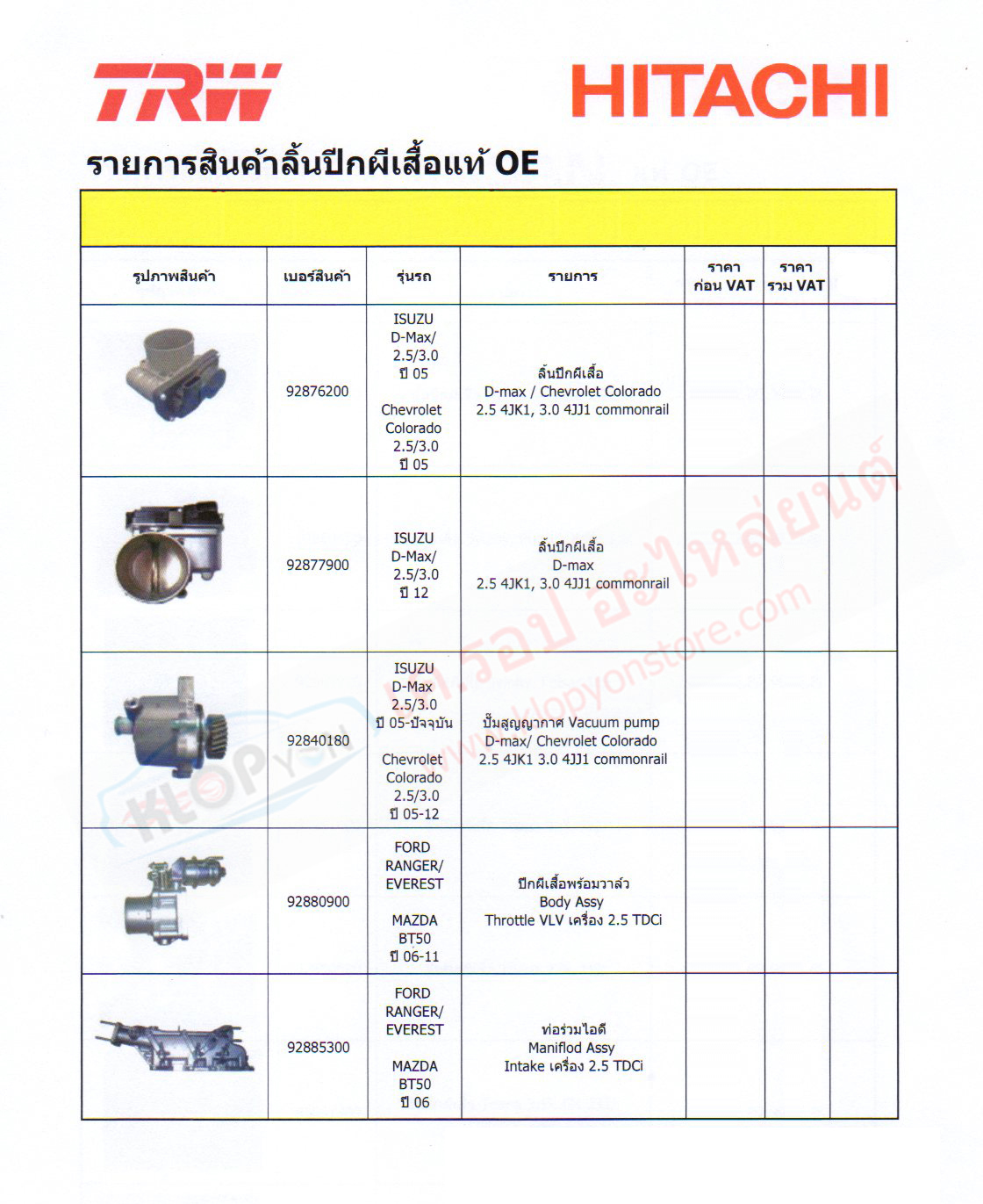 รวม-รายการ-ปากคาบูเรเตอร์ (Hitachi,Trw,Aisan) รถยนต์ทุกยี่ห้อ (6-9-2019)