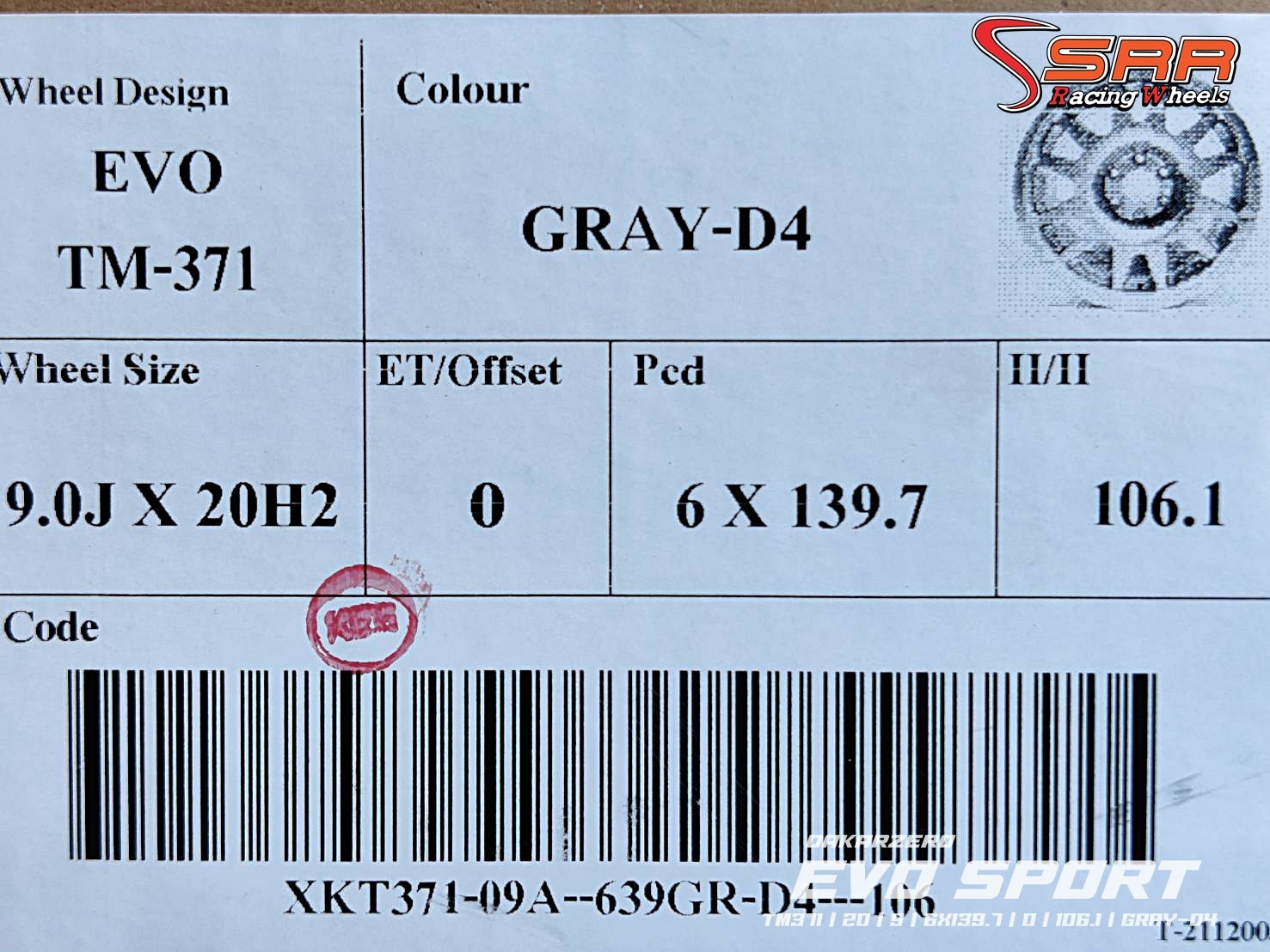 EVO SPORT ล้อไทย ขอบ20 นิ้ว 6H139.7 ET0 GRAY-D4 มีจำหน่ายที่SRR