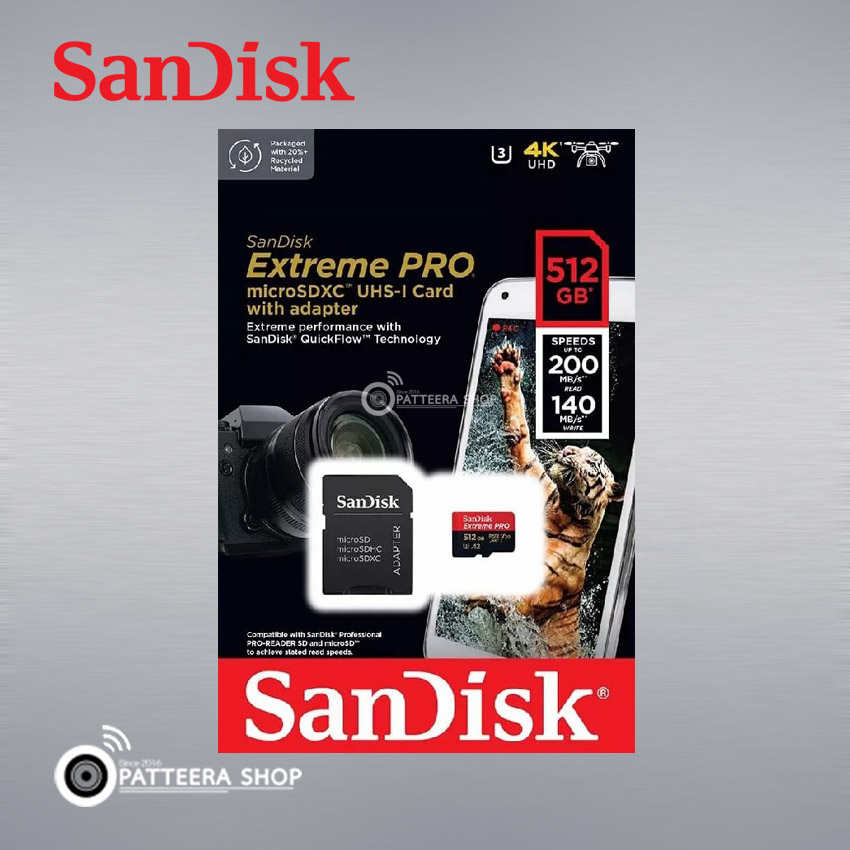 เมมโมรี่การ์ด Sandisk Extreme PRO 512GB. แท้ ประกัน 10 ปี (Micro SD Card) มาตรฐาน U3