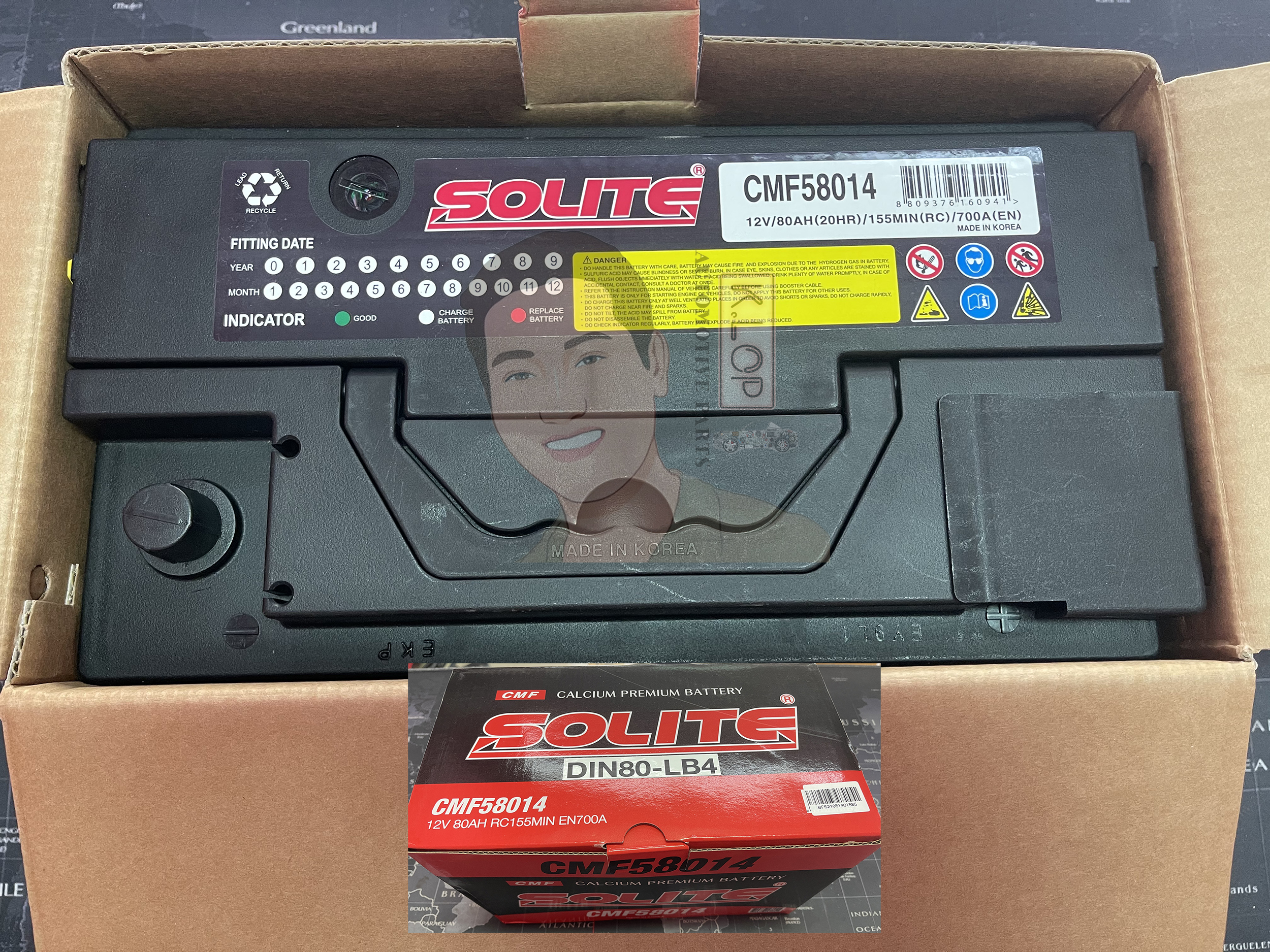 แบตเตอรี่(Solite) (รหัส CMF 58014-LB4) ขั้วL : DIN80 เตี้ย (Everest) แท้ MADE IN KOREA