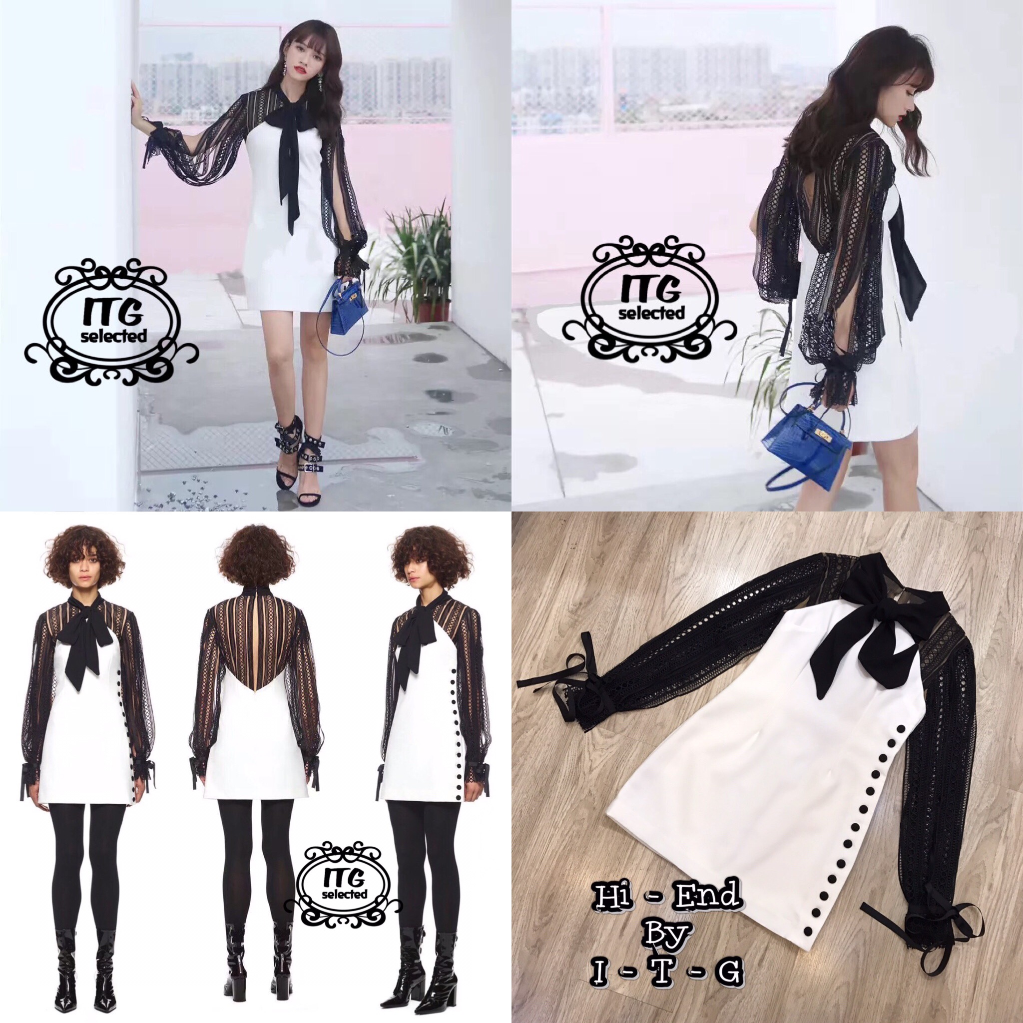 *พร้อมส่ง*Selfportrait ป้าย Roselani Dress :: เดรสแขนยาวคอผูกโบว์