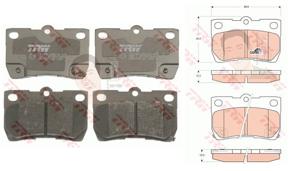 GDB3399 ผ้าเบรค-หลัง(TRW) (เนื้อผ้า COTEC) LEXUS IS 250 '05 /LEXUS GS300 '05 -