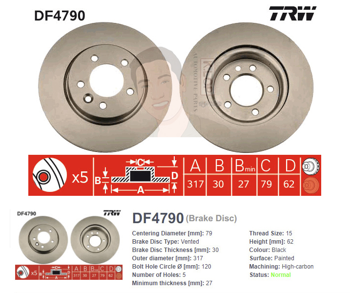 DF4790S จานเบรค-ดรัมเบรค(TRW) LAND ROVER DISCOVERY 3 (V6) 2.7, 4.0 ปี2005-2009 F V