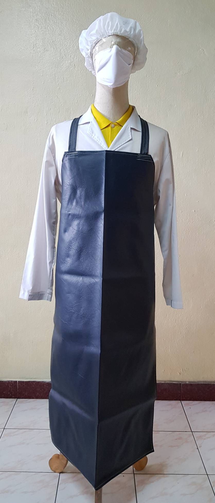 ผ้ากันเปื้อนหนังเทียม ยาวถึงข้อเท้า กันน้ำ กันน้ำมัน # สีกรมท่าหนา700g