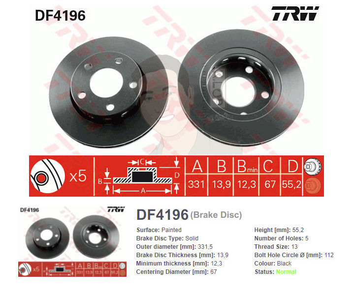 DF4196S จานเบรค-ดรัมเบรค(TRW) BENZ W163 ML350 3.5 SUV ปี2002-2005 R S