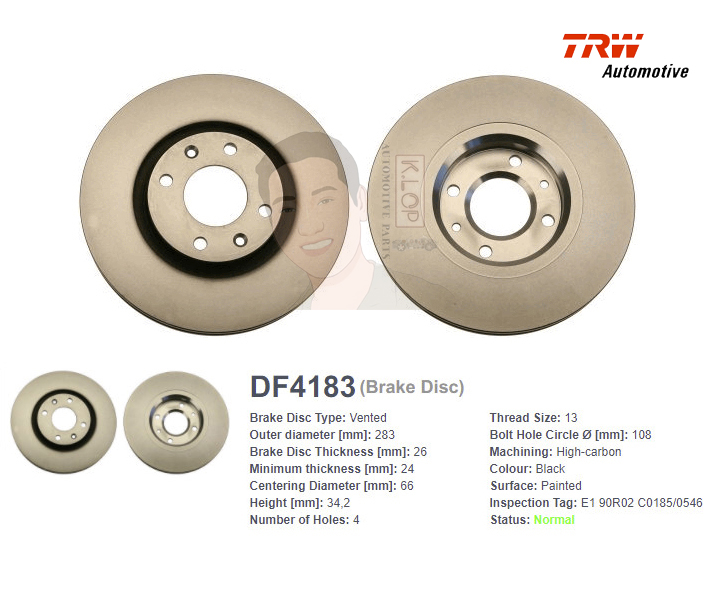 DF4183 จานเบรค-ดรัมเบรค(TRW) CITROEN C5 2.0 ปี2002-2004 F V