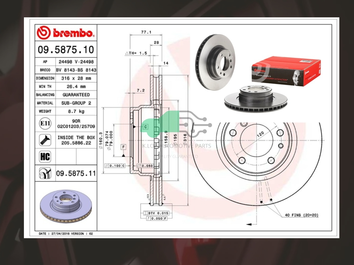 09 5875 11 จานเบรคหน้า (ยี่ห้อ BREMBO) BMW ซีรี่ส์ 7 E38 (730i 735i) (HC) 94-01