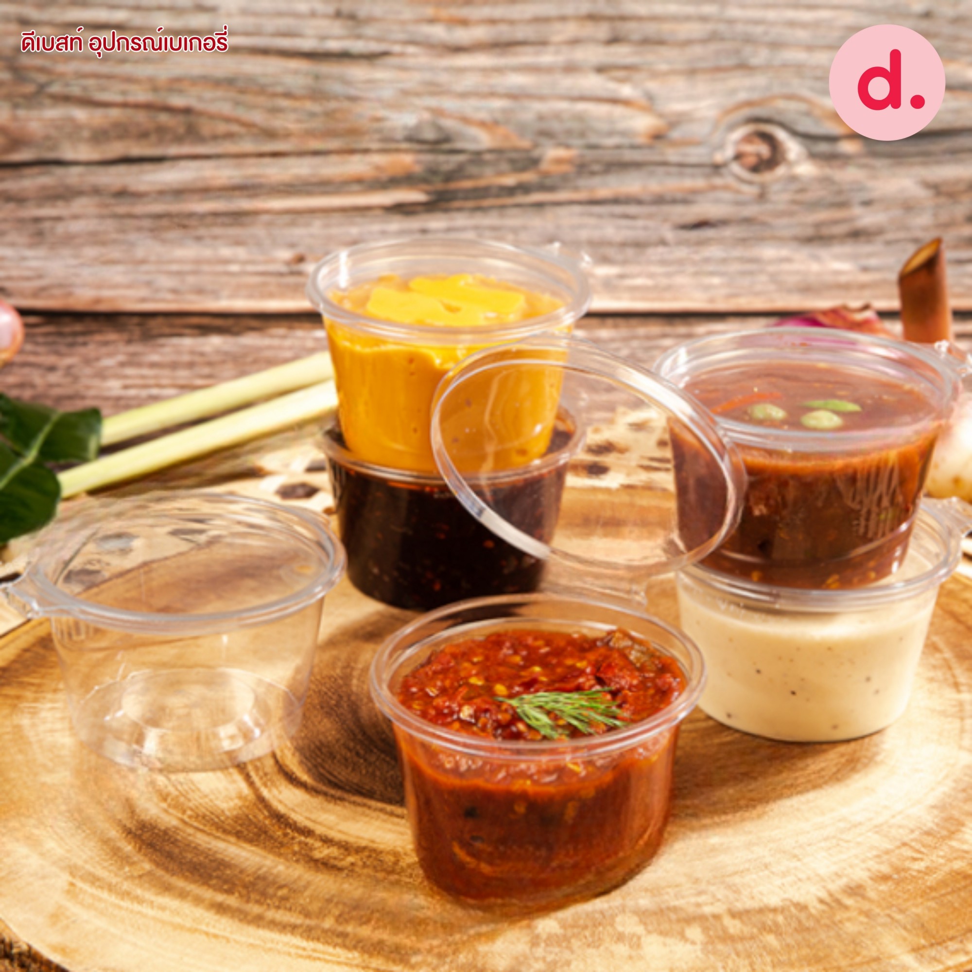 PET ถ้วยน้ำจิ้ม 3 ออนซ์ ฝาล็อคปิดในตัวทรงกลม