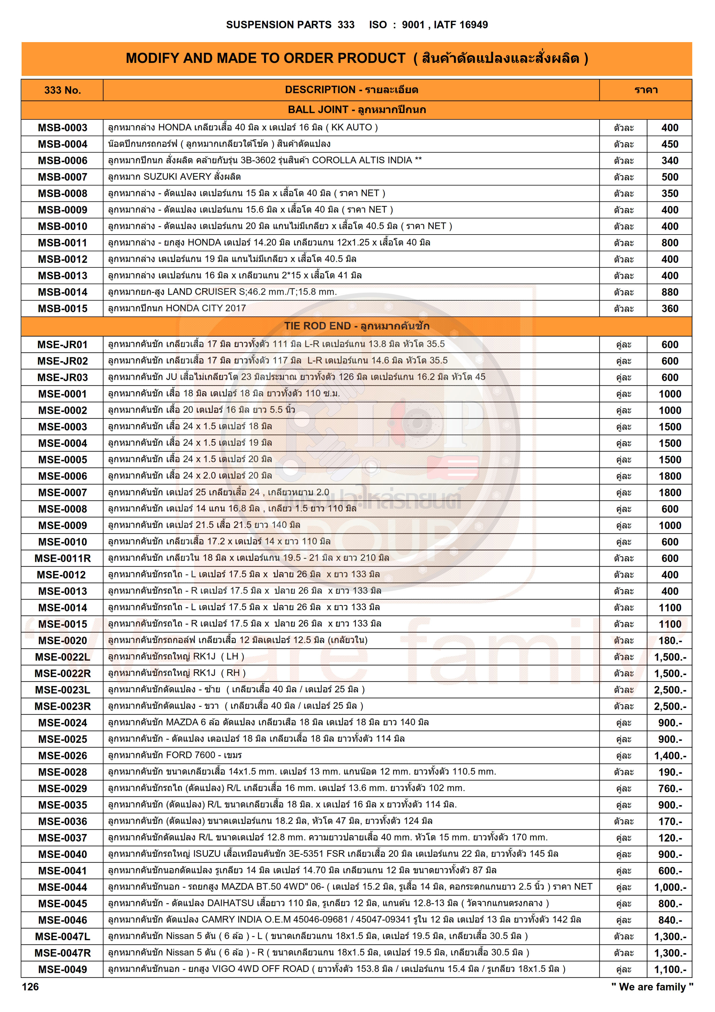 รายการ-ชุดลูกหมากช่วงล่าง(333&CJ) สินค้าดัดแปลง ,สั่งผลิต ,รถอเมริกัน