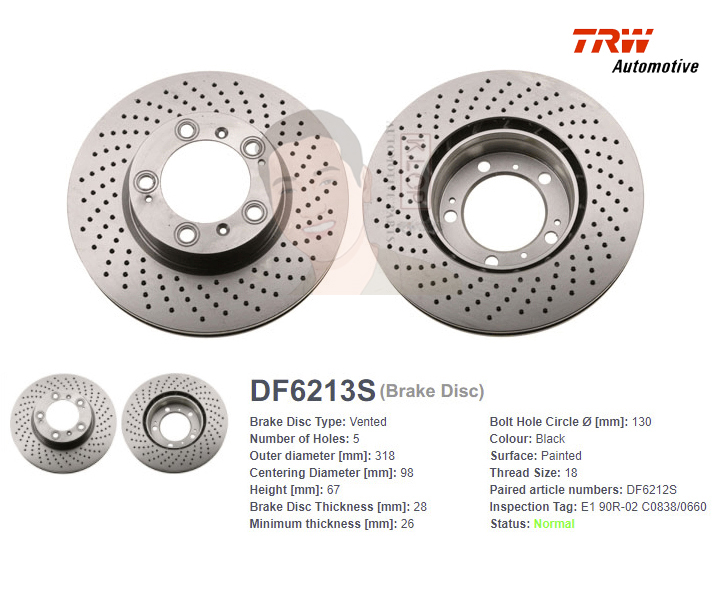DF6213S จานเบรค-ดรัมเบรค(TRW) PORSCHE Porsche 911 / BOXSTER / CAYMAN ปี2002 FR