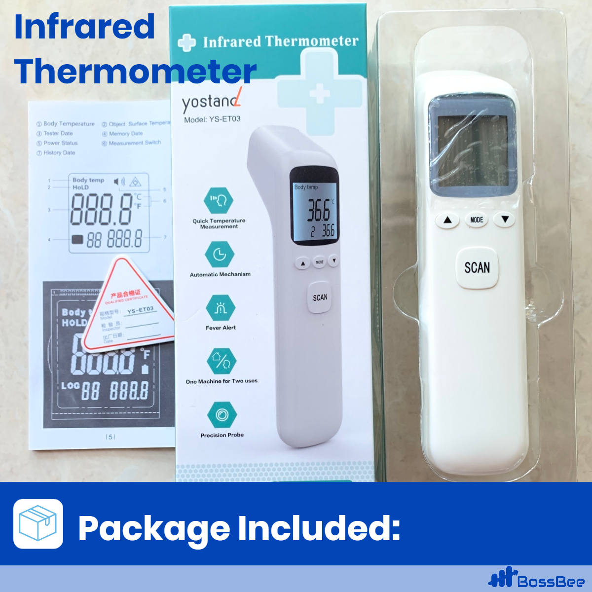 เครื่องวัดอุณหภูมิร่างกาย อินฟราเรดแบบไร้สัมผัส ที่วัดไข้เด็ก เครื่องวัดไข้ ที่วัดไข้อินฟราเรดทางหน้าผาก เครื่องวัดไข้อินฟราเรดแบบไร้สัมผัส รับประกัน 3 เดือน