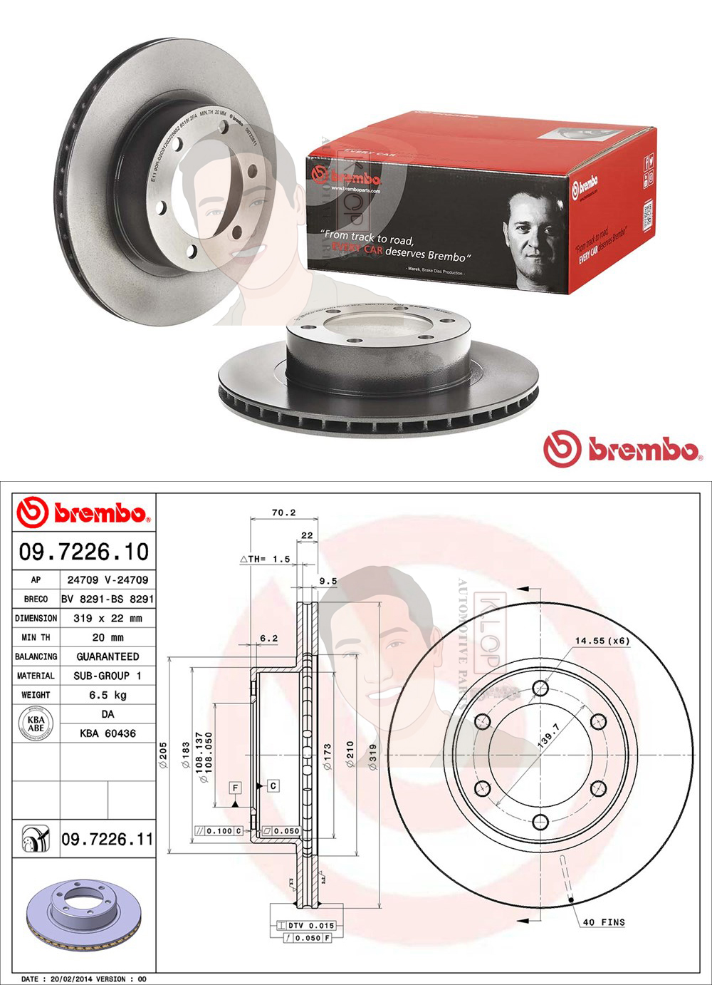 09 7226 11 จานเบรค ล้อ F (ยี่ห้อ BREMBO) รุ่น UV TOYOTA Prado KDJ90/100 ปี 1995-2002