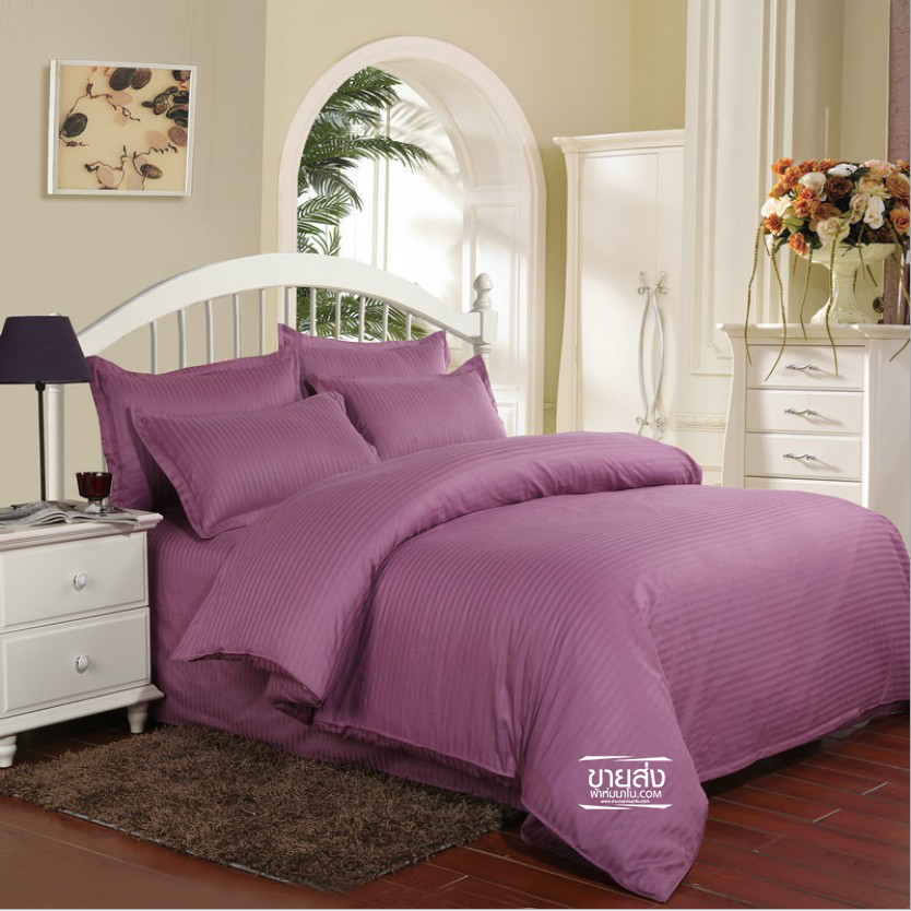 ชุดผ้าปูที่นอนลายริ้วโรงแรม 6 ฟุต (10ชุดคละสี)