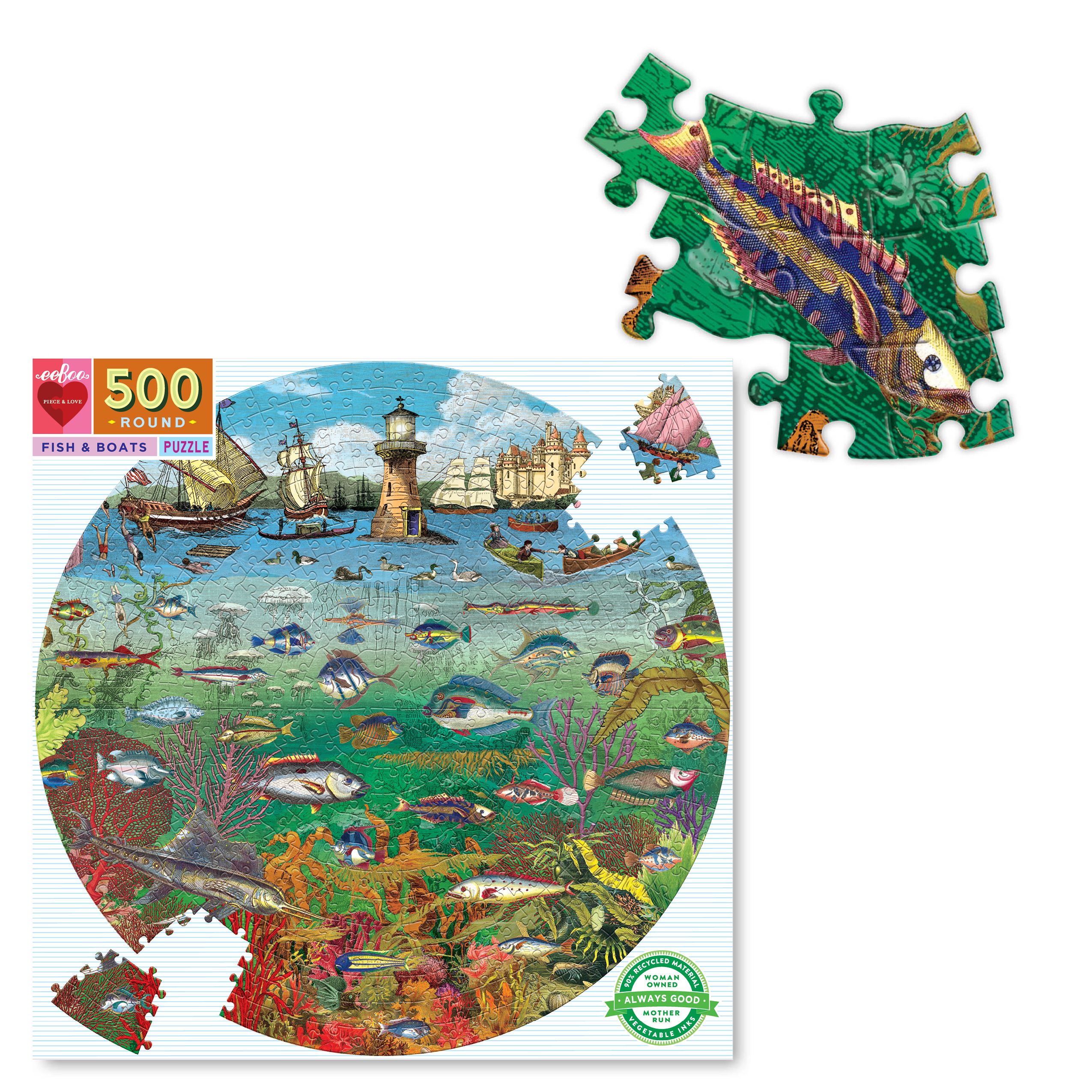 eeBoo - Fish and Boats (Round Puzzle) 500 pcs.