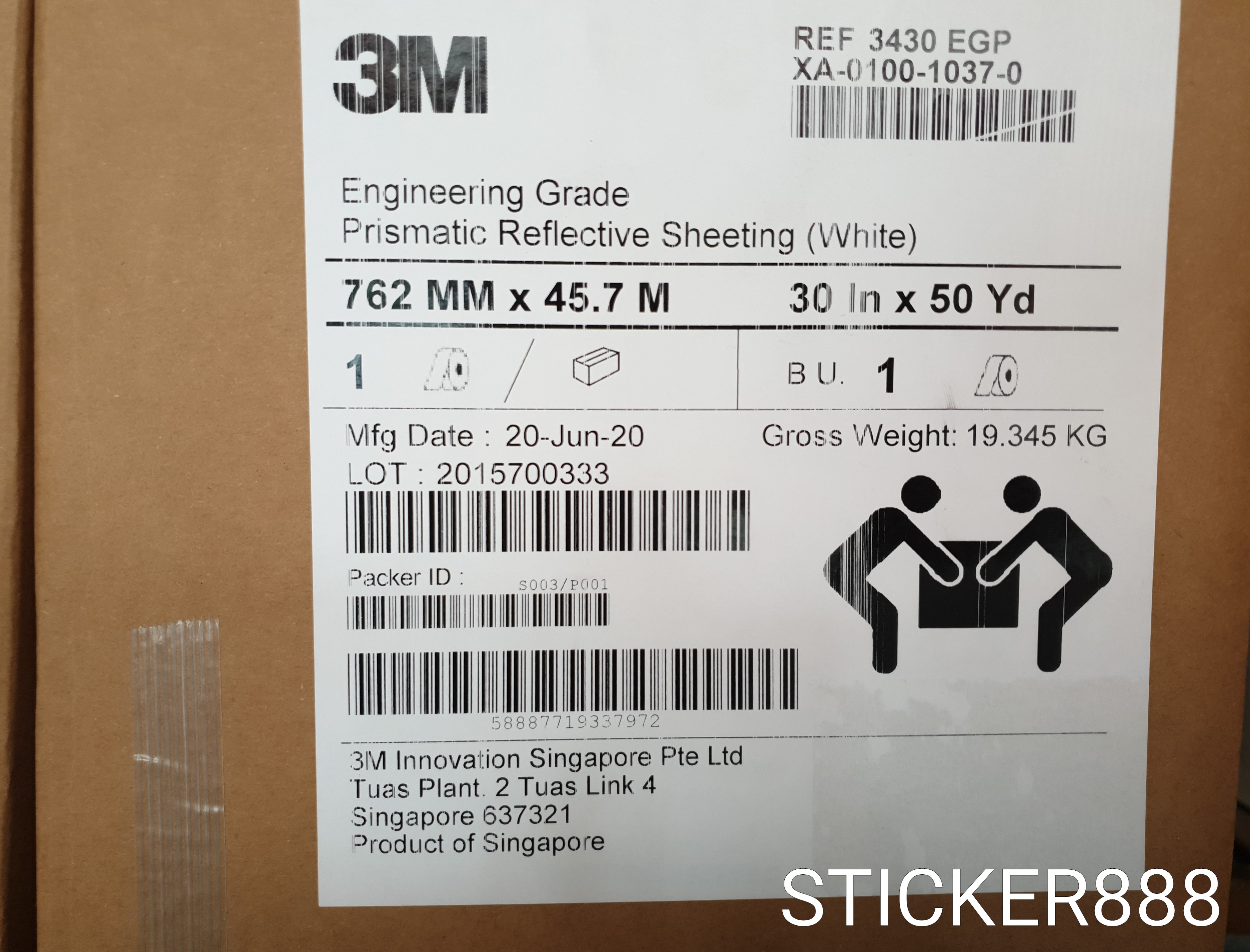 สติ๊กเกอร์สะท้อนแสง เอ็นจิเนียร์ 3M กว้าง 36 นิ้ว X 45.72 เมตร แท้ Engineering GRADE Prismatic EGP งานจราจร