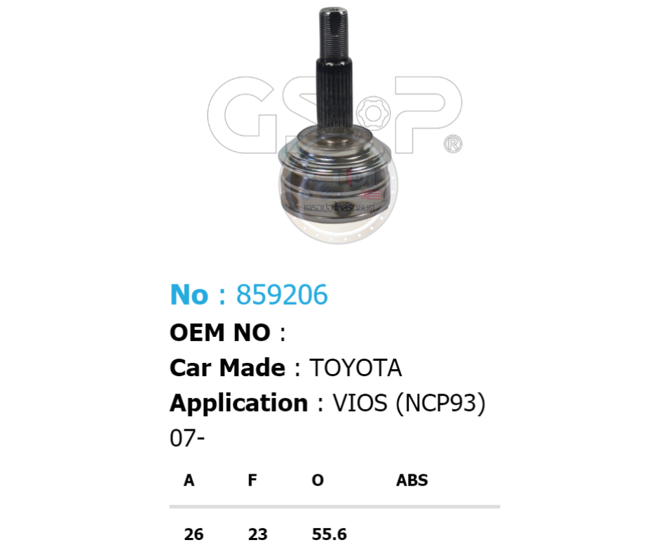 รหัสสินค้า 859206 [หัวเพลานอก ยี่ห้อGS-P] TOYOTA VIOS NCP93/07-13