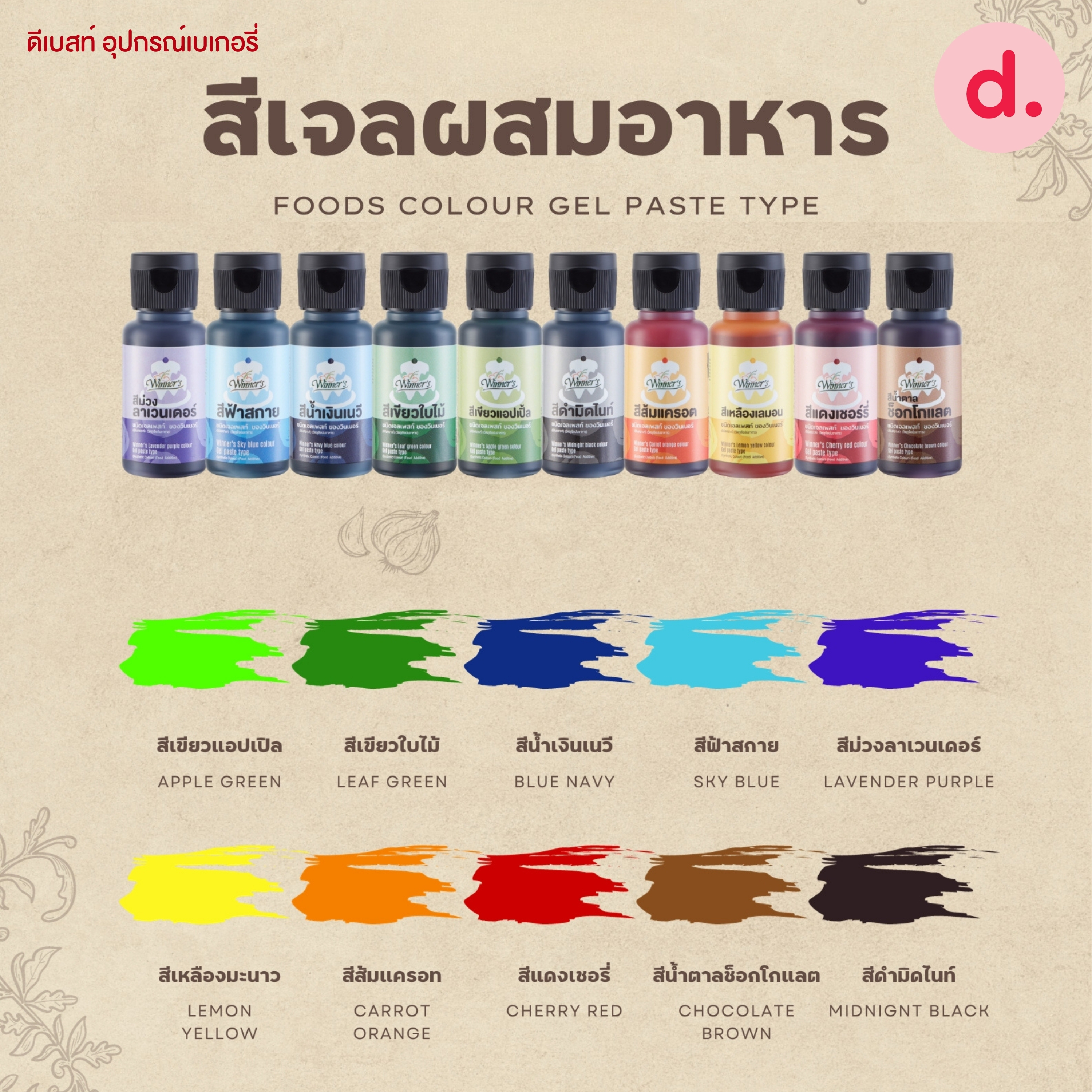 สีเจล สีทำขนม ตราวินเนอร์ สีเจลผสมอาหาร Food Grade 30 ml.