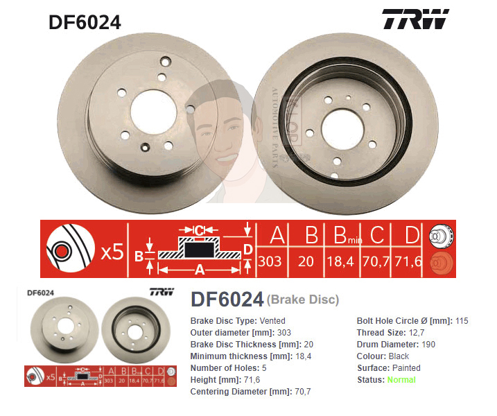 DF6024S จานเบรค-ดรัมเบรค(TRW) CHEVROLET CAPTIVA ปี2007 > R V