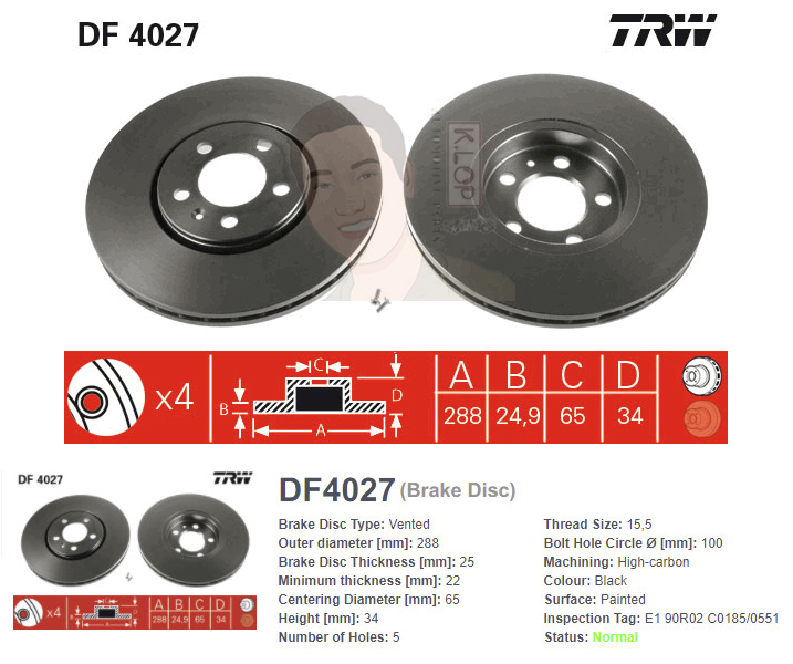 DF4027 จานเบรค-ดรัมเบรค(TRW) SKODA OCTAVIA ปี2001-2007 F V