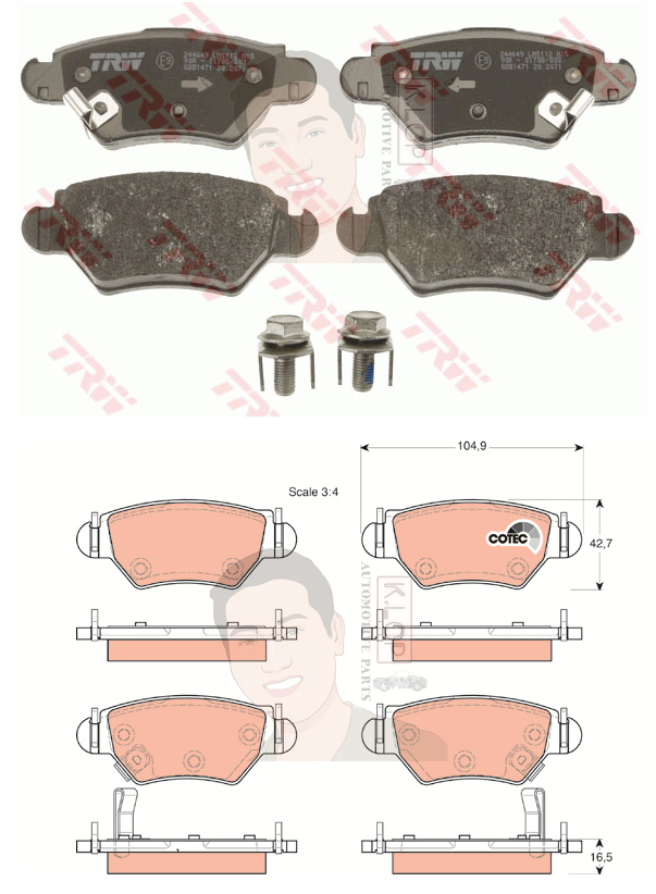 GDB1471 ผ้าเบรค-หลัง(TRW) (เนื้อผ้า COTEC) CHEVROLET ZAFIRA '00-'02 1.8,2.2 cc.