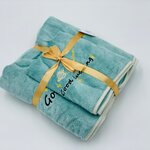 ผ้าเช็ดตัวขนเป็ดรุ่นหนาแบบปักเซ็ตคู่ + ถุงสวยพรีเมี่ยม (12 ชุด)