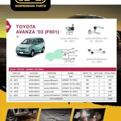 ชุดเปลี่ยนลูกหมากช่วงล่าง (CERA) TOYOTA AVANZA ปี2003 (F601) (MADE IN THAILAND) *** มาอุดหนุนสินค้าไทยกันครับ