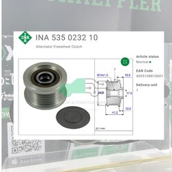(INA) : มู่เล่ยไ์ดชารจ์รู 17มม. 1-2GD Revo 2.4/2.8, 1-2KD Commuter 2.5/3.0 KDH, Prado KDJ150
