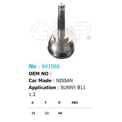 รหัสสินค้า 841066 ฟันนอก21 ฟันใน22 คอบ่าซีล48 [หัวเพลานอก ยี่ห้อGS-P] NISSAN SUNNY B11/83-85 1.3