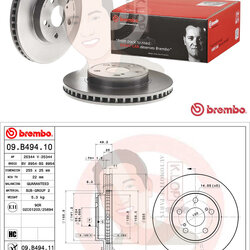 09 B494 11 จานเบรค ล้อ F (ยี่ห้อ BREMBO) รุ่น HC UV LEXUS CT200h Hybrid ปี 2010->